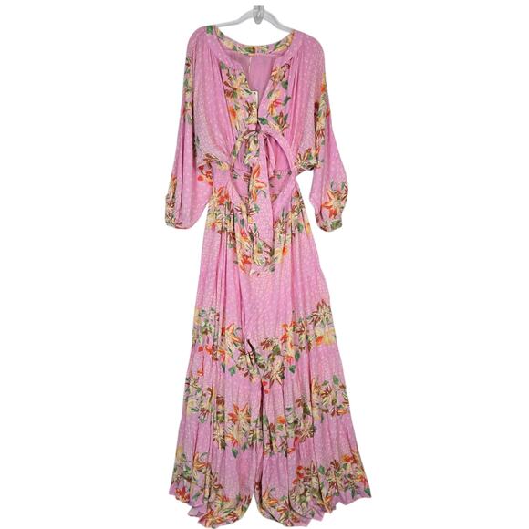 Free People x REVOLVE Paradise Jumpsuit Sugar Magnolia Combo Pink Floral L NEW - Picture 2 of 15